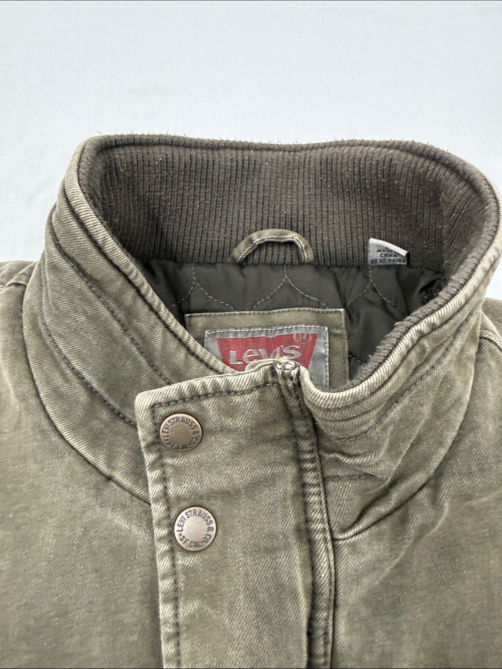 Levi's Jacket Men's Large Olive Utility Trucker Jacket Stand Collar Lined - Picture 6 of 14